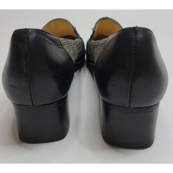 Rangoni Gray Black Leather Fabric Slip On Loafer Heel Pumps Womens 10 AA Italian - Picture 6 of 7